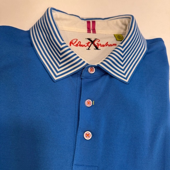 Robert Graham Mens Tailored Fit Polo Shirt Blue White Accents Size 2XL - Picture 10 of 13